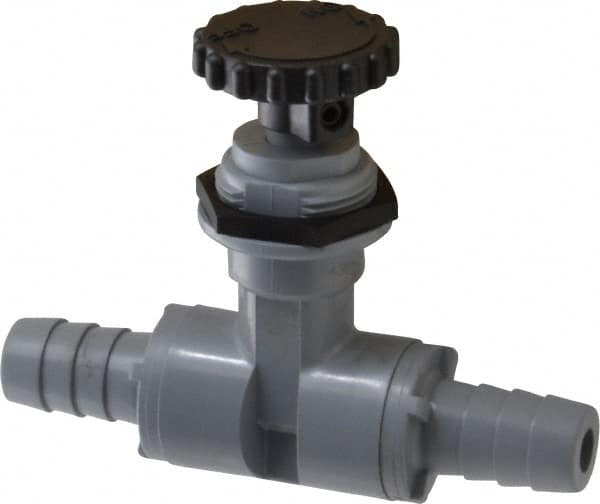 Specialty Mfr - 1/2" Pipe, Inline Needle Valve - EPDM Seal, Barbed x Barbed Ends, PVC Valve, 125 Max psi - Exact Tooling