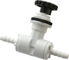 Specialty Mfr - 1/4" Pipe, Inline Needle Valve - PTFE Seal, Barbed x Barbed Ends, Polypropylene Valve, 125 Max psi - Exact Tooling