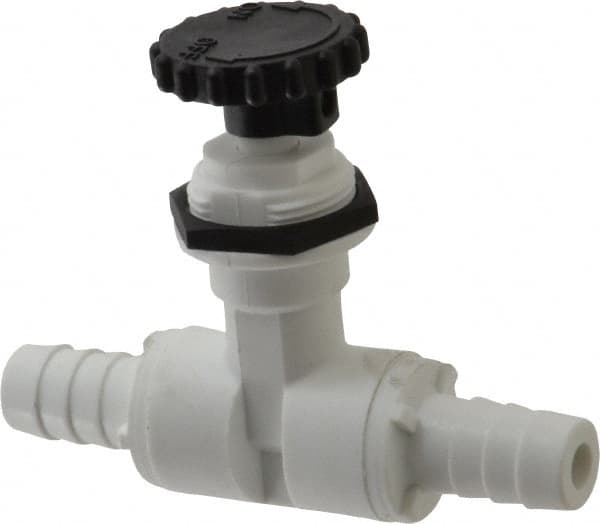Specialty Mfr - 1/2" Pipe, Inline Needle Valve - PTFE Seal, Barbed x Barbed Ends, Polypropylene Valve, 125 Max psi - Exact Tooling