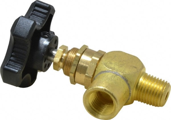 Specialty Mfr - 1/4" Pipe, Angled Needle Valve - MNPT x FNPT Ends, Brass Valve, 500 Max psi - Exact Tooling