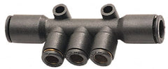 Legris - 6 x 4mm Outside Diam, Nylon Push-to-Connect Multiple Tee with Mounting Holes - 290 Max psi, Black - Exact Tooling