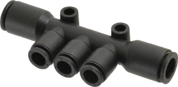 Legris - 8 x 6mm Outside Diam, Nylon Push-to-Connect Multiple Tee with Mounting Holes - 290 Max psi, Black - Exact Tooling