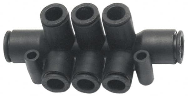 Legris - 10 x 8mm Outside Diam, Nylon Push-to-Connect Double Multiple Tee with Mounting Holes - 290 Max psi, Black - Exact Tooling