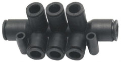 Legris - 10 x 8mm Outside Diam, Nylon Push-to-Connect Double Multiple Tee with Mounting Holes - 290 Max psi, Black - Exact Tooling
