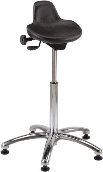 Bevco - 27" Wide x 27" Deep x 20 to 30" High, Steel Base, Adjustable Height Swivel Stool - Polyurethane Seat, Black - Exact Tooling