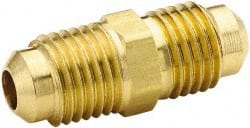 Parker - 3/8" Tube OD, 45° Brass Flared Tube Union - 5/8-18 UNF, Flare x Flare Ends - Exact Tooling