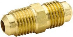 Parker - 3/8" Tube OD, 45° Brass Flared Tube Union - 5/8-18 UNF, Flare x Flare Ends - Exact Tooling