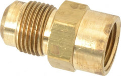 Parker - 5/8" Tube OD, 45° Brass Flared Tube Female Connector - 1/2-14 NPTF, Flare x FNPTF Ends - Exact Tooling