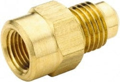 Parker - 1/2" Tube OD, 45° Brass Flared Tube Female Connector - 3/4-14 NPTF, Flare x FNPTF Ends - Exact Tooling