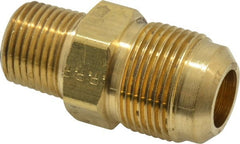 Parker - 3/4" Tube OD, 45° Brass Flared Tube Male Connector - 1/2-14 NPTF, Flare x MNPTF Ends - Exact Tooling