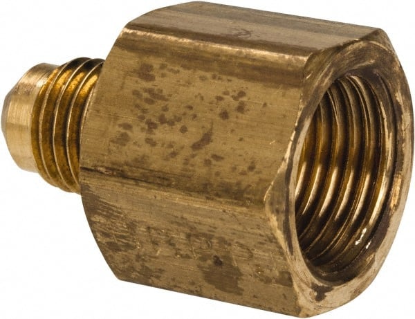 Parker - 1/4 x 3/8" Tube OD, 45° Brass Flared Tube Male Flare To Female Flare - 5/8-18 UNF, Flare x Flare Ends - Exact Tooling