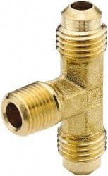 Parker - 1/8" Tube OD, 45° Brass Flared Tube Male Branch Tee - 1/8-27 NPTF, Flare x MNPTF Ends - Exact Tooling