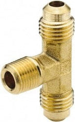 Parker - 1/8" Tube OD, 45° Brass Flared Tube Male Branch Tee - 1/8-27 NPTF, Flare x MNPTF Ends - Exact Tooling