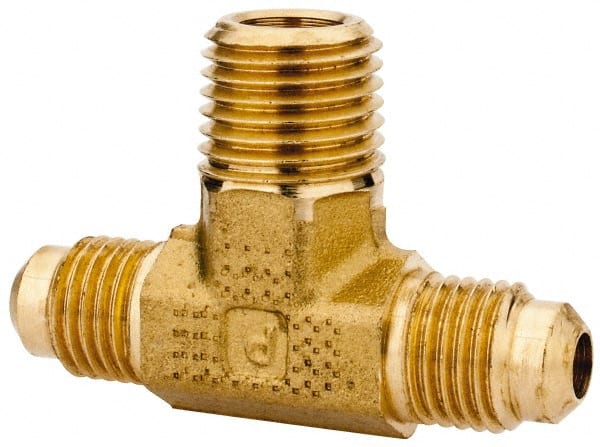 Parker - 1/4" Tube OD, 45° Brass Flared Tube Male Branch Tee - 1/4-18 NPTF, Flare x MNPTF Ends - Exact Tooling