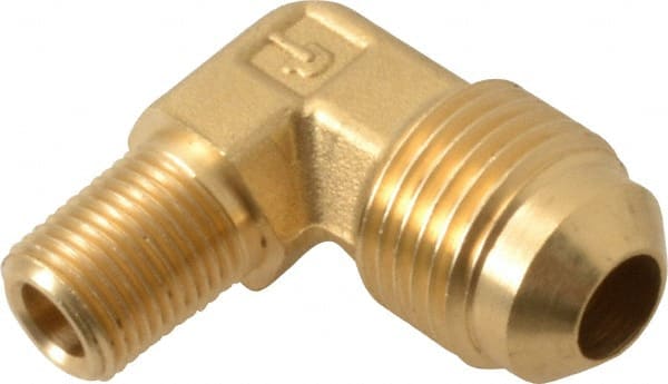Parker - 3/8" Tube OD, 45° Brass Flared Tube Male Elbow - 1/8-27 NPTF, Flare x MNPTF Ends - Exact Tooling