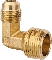 Parker - 1/2" Tube OD, 45° Brass Flared Tube Male Elbow - 3/4-14 NPTF, Flare x MNPTF Ends - Exact Tooling
