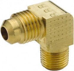 Parker - 1/4" Tube OD, 45° Brass Flared Tube Extended Male Elbow - 1/8-27 NPTF, Flare x MNPTF Ends - Exact Tooling
