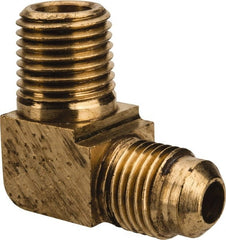 Parker - 5/16" Tube OD, 45° Brass Flared Tube Extended Male Elbow - 1/4-18 NPTF, Flare x MNPTF Ends - Exact Tooling