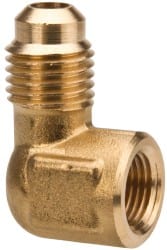 Parker - 1/2" Tube OD, 45° Brass Flared Tube Female Elbow - 3/4-14 NPTF, Flare x FNPTF Ends - Exact Tooling