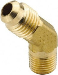 Parker - 5/16" Tube OD, 45° Brass Flared Tube Male 45° Elbow - 1/4-18 NPTF, Flare x MNPTF Ends - Exact Tooling