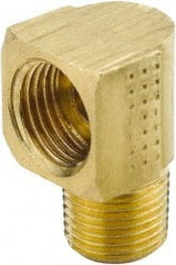 Parker - 3/8" Tube OD, Brass Flared Tube Inverted Male Elbow - 3/8-18 NPTF, Flare x MNPTF Ends - Exact Tooling