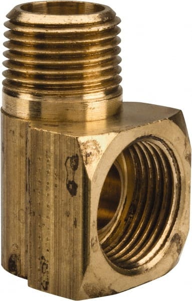 Parker - 1/2" Tube OD, Brass Flared Tube Inverted Male Elbow - 3/8-18 NPTF, Flare x MNPTF Ends - Exact Tooling
