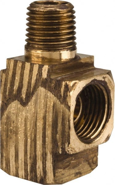 Parker - 3/8" Tube OD, Brass Flared Tube Inverted Male Run Tee - 1/4-18 NPTF, Flare x MNPTF Ends - Exact Tooling