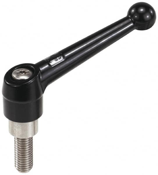 KIPP - 5/8-11, 1.18" Hub Diam, Zinc Die Cast (Stainless Steel Components) Threaded Stud Adjustable Clamping Lever - 2.36" Stud Length, 4.96" OAL, 3.11" High - Exact Tooling