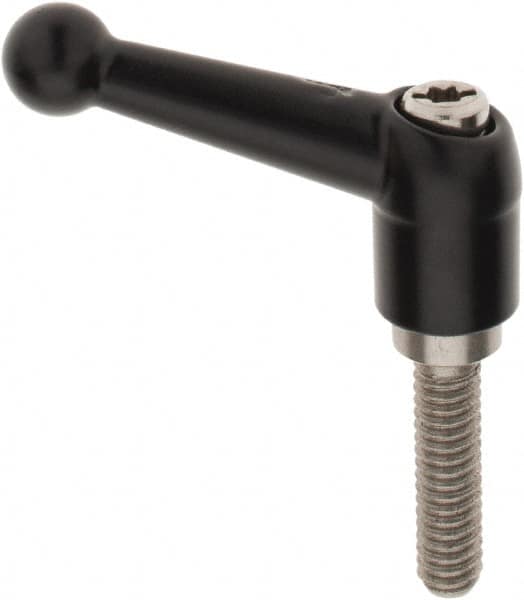KIPP - 1/4-20, 13mm Hub Diam, Zinc Die Cast (Stainless Steel Components) Threaded Stud Adjustable Clamping Lever - 0.98" Stud Length, 46mm OAL, 32.5mm High - Exact Tooling