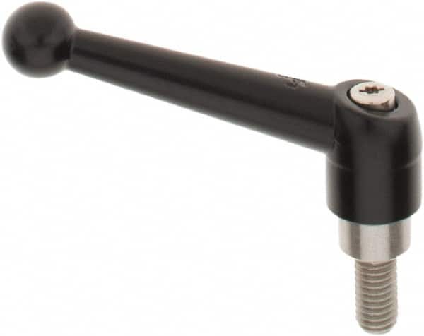 KIPP - 3/8-16, 0.83" Hub Diam, Zinc Die Cast (Stainless Steel Components) Threaded Stud Adjustable Clamping Lever - 0.79" Stud Length, 3.54" OAL, 2.26" High - Exact Tooling