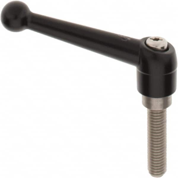 KIPP - 1/2-13, 0.98" Hub Diam, Zinc Die Cast (Stainless Steel Components) Threaded Stud Adjustable Clamping Lever - 1.97" Stud Length, 4-1/4" OAL, 2.64" High - Exact Tooling
