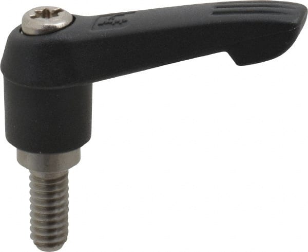 KIPP - 1/4-20, 0.51" Hub Diam, Glass Fiber (Stainless Steel Components) Threaded Stud Adjustable Clamping Lever - 0.59" Stud Length, 1.85" OAL, 1.18" High - Exact Tooling