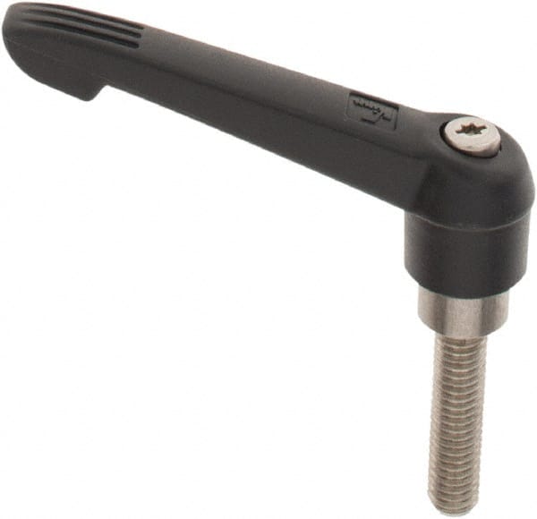 KIPP - 3/8-16, 0.85" Hub Diam, Glass Fiber (Stainless Steel Components) Threaded Stud Adjustable Clamping Lever - 1.57" Stud Length, 3.6" OAL, 2.11" High - Exact Tooling