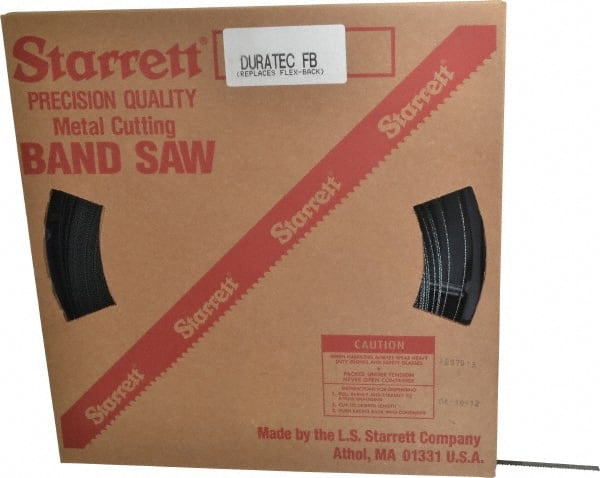 Starrett - 3/8" x 250' x 0.025" Carbon Steel Band Saw Blade Coil Stock - 10 TPI, Toothed Edge, Straight Form, Raker Set, Flexible Back, No Rake Angle, Constant Pitch, Contour Cutting - Exact Tooling