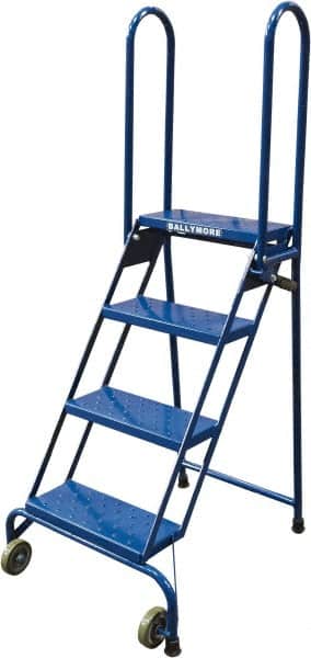 Ballymore - 65" 4 Step Ladder - Portable Folding Safety Ladder, 350 Lb Capacity, 40" Platform Height, 24" Base Width x 30" Base Depth, Perforated Tread - Exact Tooling