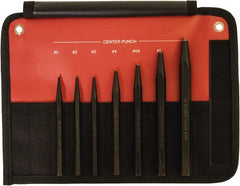 Mayhew - 7 Piece, 1/16 to 1/4", Center Punch Set - Hex Shank, Steel, Comes in Kit Bag - Exact Tooling