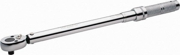 Paramount - 1/2" Drive Micrometer Type Ratchet Head Torque Wrench - 47.4 N/m to 210 N/m Torque, 20" OAL, 1 Ft/Lb Graduation - Exact Tooling