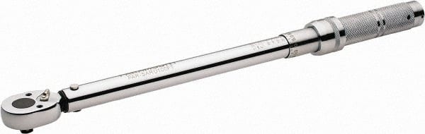 Paramount - 3/8" Drive Micrometer Type Ratchet Head Torque Wrench - 33.9 N/m to 142 N/m Torque, 16-1/2" OAL, 1/2 Ft/Lb Graduation - Exact Tooling