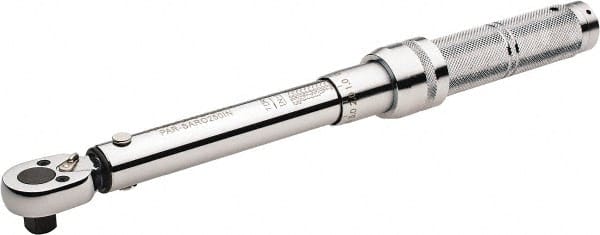 Paramount - 3/8" Drive Micrometer Type Ratchet Head Torque Wrench - 6.2 N/m to 29 N/m Torque, 11-1/2" OAL, 1 In/Lb Graduation - Exact Tooling