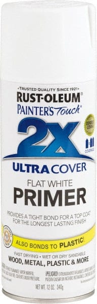 Rust-Oleum - 12 oz White Aerosol Primer - 12 Sq Ft/Gal, Direct to Metal, Quick Drying, Interior/Exterior - Exact Tooling
