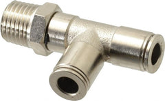 Value Collection - 1/4" Outside Diam, 1/4 NPT, Nickel Plated Brass Push-to-Connect Tube Male Run Tee - 150 Max psi, Tube to Male NPT Connection, Brass O-Ring - Exact Tooling