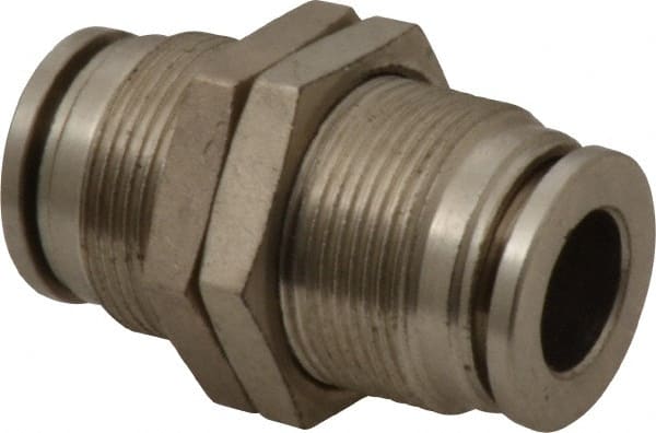 Value Collection - 3/8" Outside Diam, Nickel Plated Brass Push-to-Connect Tube Bulkhead Union - 150 Max psi, Tube to Tube Connection, Brass O-Ring - Exact Tooling