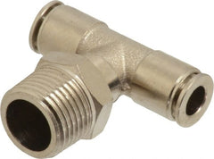 Value Collection - 1/4" Outside Diam, 3/8 NPT, Nickel Plated Brass Push-to-Connect Tube Male Branch Tee - 150 Max psi, Tube to Male NPT Connection, Brass O-Ring - Exact Tooling