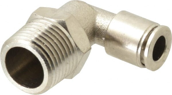 Value Collection - 1/4" Outside Diam, 3/8 NPT, Nickel Plated Brass Push-to-Connect Tube Male Elbow - 150 Max psi, Tube to Male NPT Connection, Brass O-Ring - Exact Tooling