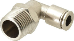 Value Collection - 1/4" Outside Diam, 3/8 NPT, Nickel Plated Brass Push-to-Connect Tube Male Elbow - 150 Max psi, Tube to Male NPT Connection, Brass O-Ring - Exact Tooling
