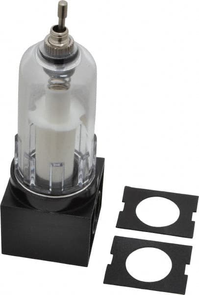 PRO-SOURCE - 1/4" Port, 4.64" High x 1-1/2" Wide, Compact FRL Filter with Polycarbonate Bowl & Manual Drain - 30 SCFM, 150 Max psi, 125°F Max, Modular Connection, 1 oz Bowl Capacity - Exact Tooling