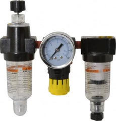 PRO-SOURCE - 1/8" NPT Port Miniature 3 Piece Filter-Regulator-Lubricator FRL Unit - Polycarbonate Bowl, 22 SCFM, 150 Max psi, 5.98" High, Manual Drain - Exact Tooling
