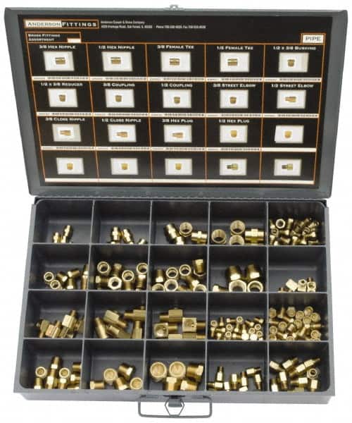 Cerro - 180 Piece, Compression Fitting Kit - 1/8 to 1/2 NPT, Mixed Tube Sizes - Exact Tooling