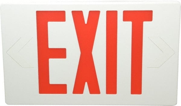 Mule - 1 Face, 5 Watt, White, Polycarbonate, LED, Illuminated Exit Sign - 120/277 VAC, Nickel Cadmium, Universal Mounted, 12 Inch Long x 1-1/2 Inch Wide x 7-1/2 Inch High - Exact Tooling