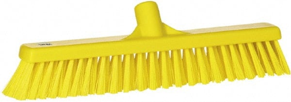 Vikan - 16" Fine Particle Synthetic Push Broom - 2" Bristle Length, Plastic Block, European Threaded Handle Connection - Exact Tooling